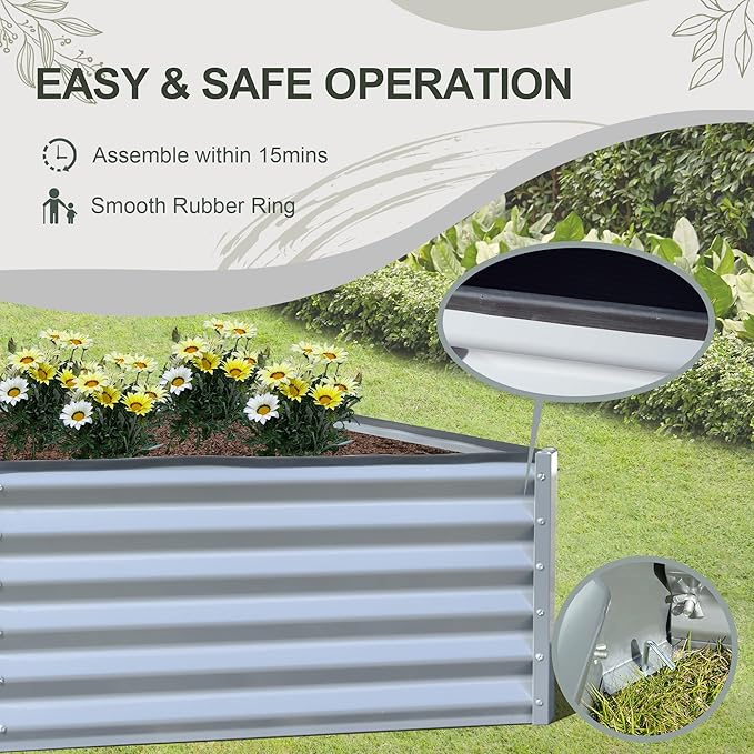 Domi Raised Garden Beds Outdoor, 8x4x1.5Ft Thickening Tall Metal Rectangular Deep Root Box Planter for Vegetables, Flowers, Herbs, and Succulents 1.5" Deep w/ 342 Gallon Capacity - Silvery-PawvioPets
