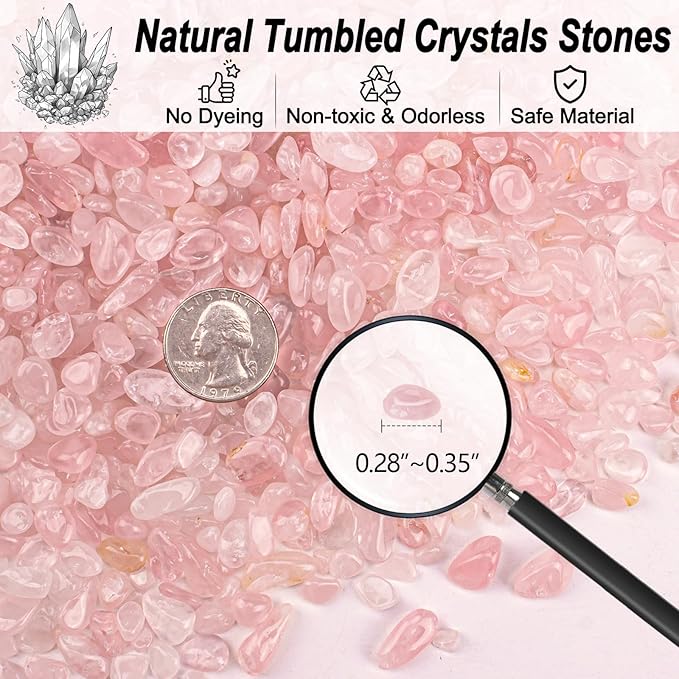 3 Lb Rosy Pink Stones Aquarium Gravel Rocks, Tumbled Chips Crushed Crystal Quartz Healing Stones for Garden|Vase Filler|Fish Turtle Tank Decorations-PawvioPets