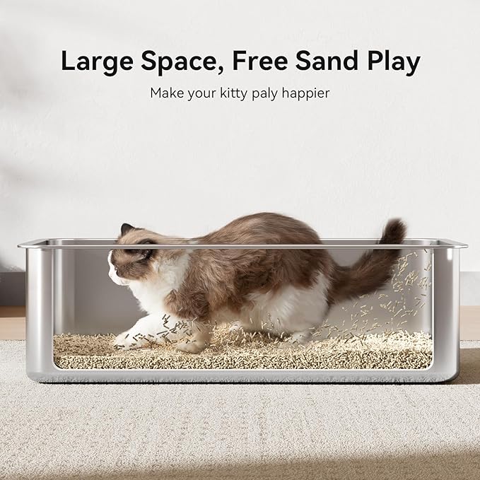 2 Pack Cat Pan Giant 28" Extra Large Stainless Steel Cat Litter Pan Metal Cat Litterbox for Big Cats and Multiple Cats, Anti-Leakage, Easy Cleaning-PawvioPets
