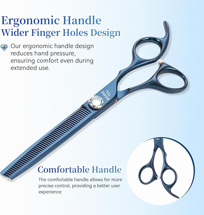 7 inch Matte Blue Thinning Dog Grooming Scissors Professional 440C Stainless Steel Dog Thinner Shears Smooth Cutting Comfortable Grip and Easy to Use for Groomers and Home Use-PawvioPets