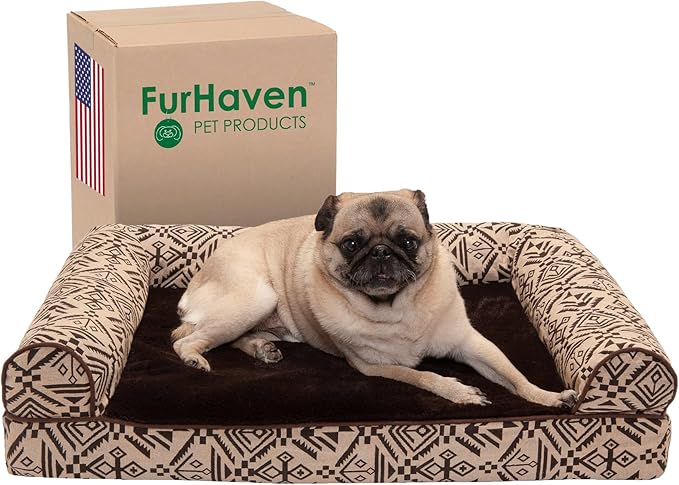 FurHaven Soft, Orthopedic Foam Sofa Dog Bed with Washable & Removable Cover - Plush/Woven - Desert Brown, Dogs Up to 35 lbs - Medium-PawvioPets