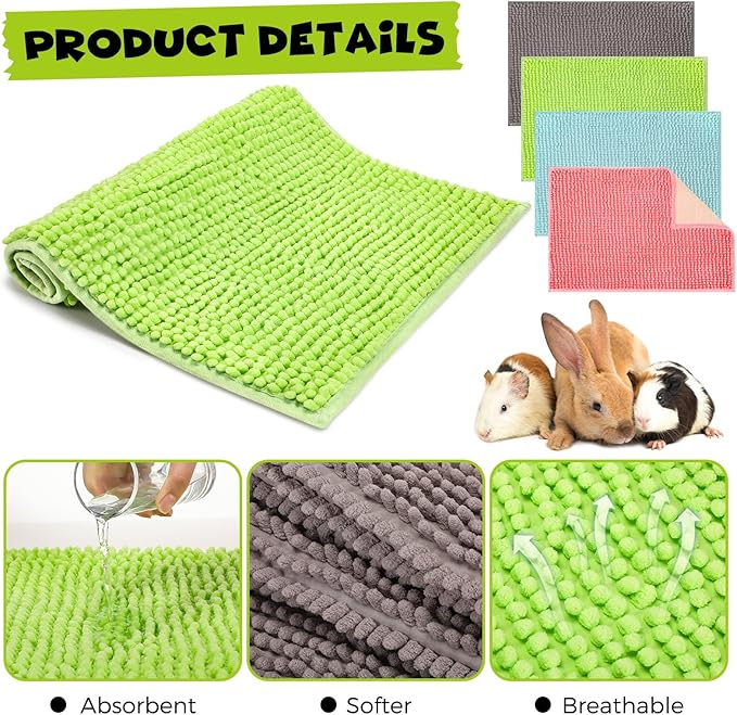 Barydat 8 Pcs Guinea Pig Cage Liner for Guinea Pig Cage Bedding Reusable Rabbit Mat Pad Washable Training Pad Animal Sleeping Bedding Mat(16x12'',Gray, Green, Pink, Blue)-PawvioPets