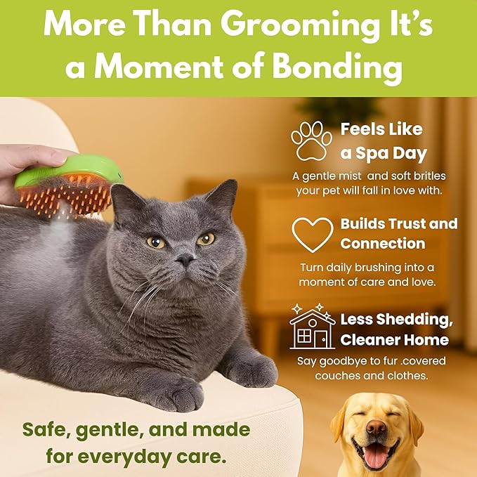 Cat Brush with Steam – Steam Cat Brushes for Indoor Cats | Pet Spray Hair Removal Comb & Relaxing Grooming Tool for Calmer, Happier Cats-PawvioPets