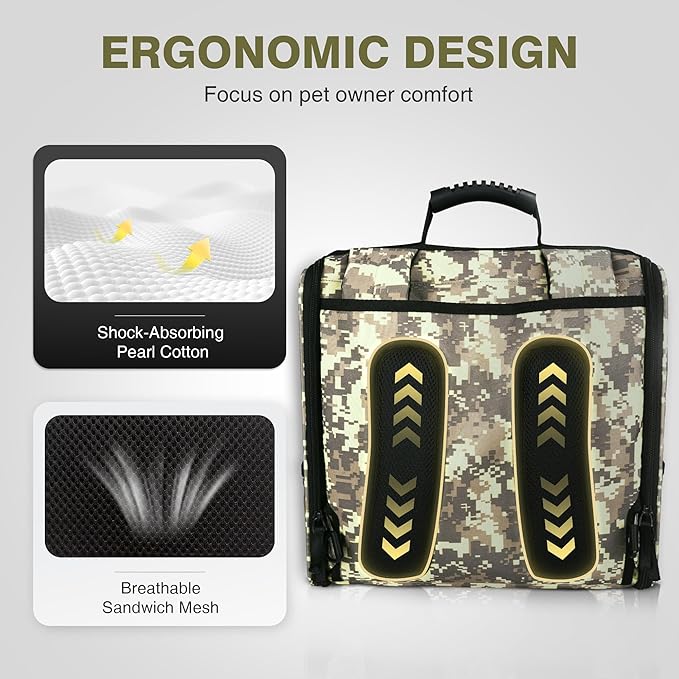 Collapsible Cat Backpack Carrier, Dog Backpack Carrier for Small Dogs Cats Up to 12 Lbs, Three-Sided Breathable Pet Backpack with Soft Padded, Designed for Outdoor and Travel Use, Camo-PawvioPets