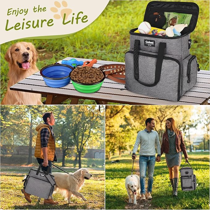Dog Travel Bag Airline Approved–Pet Travel Tote with Collapsible Bowls,Food Containers & Feeding Mat–Multi-Pocket Organizer for Dogs & Cats, Durable & Water-Resistant for Hiking,Trips,Outdoors-PawvioPets