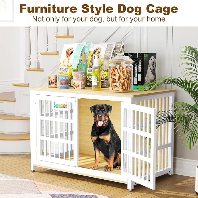 EasyCom Heavy Duty Dog Kennel Indoor with Name Tag, XXL Dog Crate Furniture for Large Dogs, Double-Doors Sturdy Dog Cage for Anxiety Dog, Decorate House as TV Stand, End Table, Bedside Table-PawvioPets