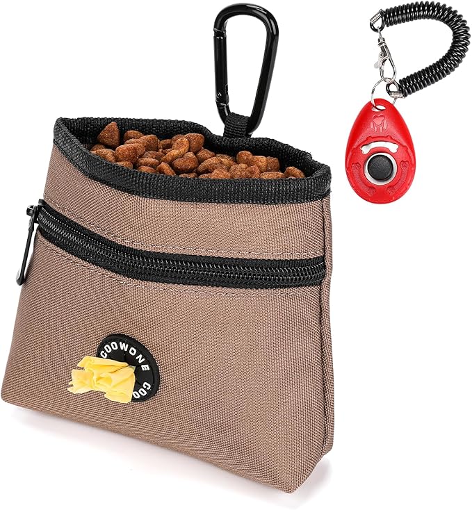 COOWONE Dog Treat Pouch with Pet Training Clicker, Detachable Dog Puppy Training Treat Bag, 900D Oxford Cloth Magnetic Closure Small Dog Walking Bag for Travel or Outdoor Use (Coffee)-PawvioPets