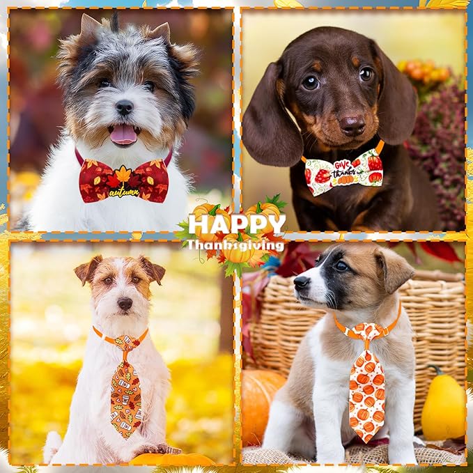 22pcs Fall Dog Bow Tie, Adjustable Bowtie Collar Attachment for Small Medium Pets, Bulk Neckties Set for Thanksgiving Day,Autumn Pet Supplies Charms Hair Costume Accessories(Maple Leaf, Pumpkin)-PawvioPets