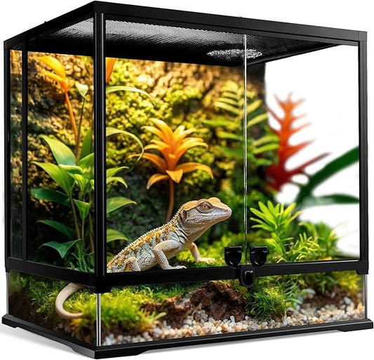 43 Gallon Professional Glass Terrarium 24"x18"x24" Durable Reptile Habitat Tank with Heat Resistant Aluminum Alloy Frame, Dual Front Swinging Doors for no Jam by Sand and Other Debris-PawvioPets