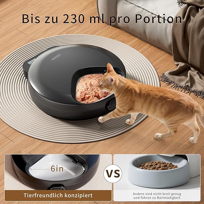 Automatic Cat Feeder Wet Food, Whisker-Friendly Automatic Cat Food Dispenser True 4-Meal Design with Locking Lid, Smart Timer Feeder for Wet Cat/Dog ，2-Ice Packs, Easy to Clean (Black)-PawvioPets