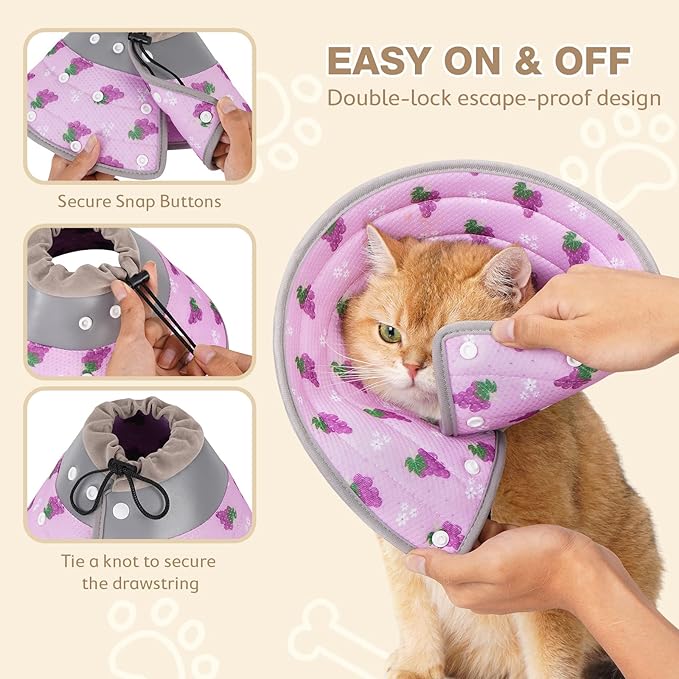 Avont Cat Cone Collar Soft to Stop Licking, Adjustable Foldable Lightweight Kitten Recovery Collar After Surgery for Small Dogs, Elizabeth Cone of Shame Alternative -Grape(L)-PawvioPets