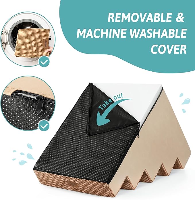 Dog Stairs for Small Dogs, 5 Tier Wider Pet Stairs for High Beds, 23.6" H Non-Slip Dog Steps for Old Cats, Puppies, Small Medium Dogs, 29.5x19.7x23.6 inch, Light Brown-PawvioPets