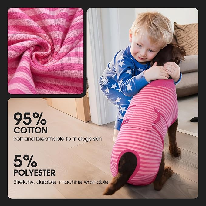 FUAMEY Recovery Suit for Dogs After Surgery,Soft Breathable Dog Bodysuit E-Collar & Cone Alternative Surgical Suit,Male Female Dog Neuter Spay Suits Anti Licking Wounds Onesie Rose Stripes M-PawvioPets