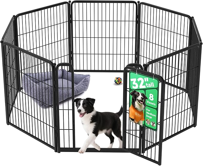 FXW Homeplus Unleashed Indoor Dog Playpen - Stress-Free and Safe Play, Heavy Duty 32 Inch 8 Wire Panels Dog Pen for Small and Medium Dogs, Black│Patented-PawvioPets