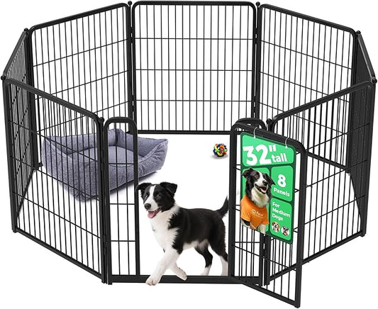 FXW Homeplus Unleashed Indoor Dog Playpen - Stress-Free and Safe Play, Heavy Duty 32 Inch 8 Wire Panels Dog Pen for Small and Medium Dogs, Black│Patented-PawvioPets