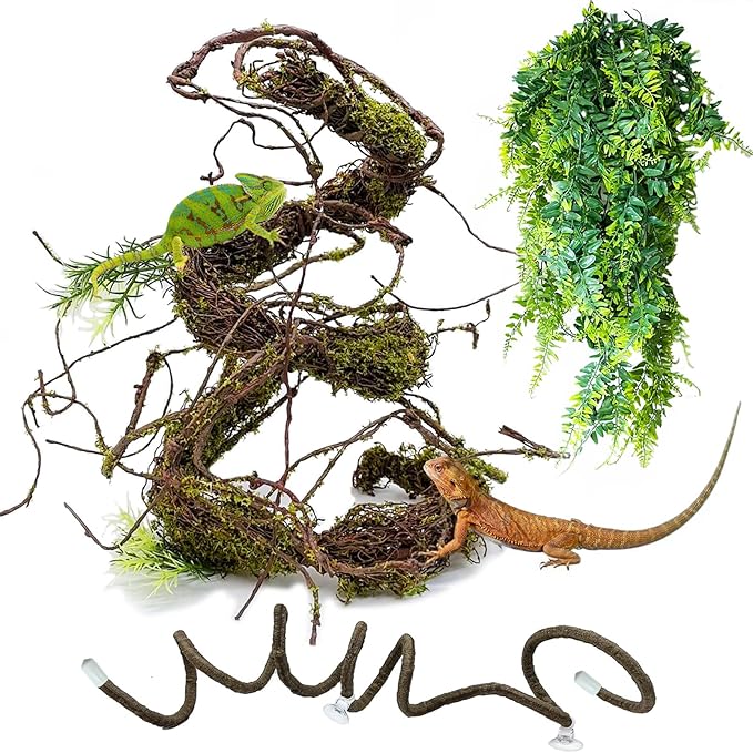 BNOSDM Reptile Vines,Bendable Jungle Climbing Vine,Terrarium Plants Artificial Decor,Tank Decorations Accessories for Bearded Dragons Chameleons Snakes Lizards Hermit Crabs-PawvioPets