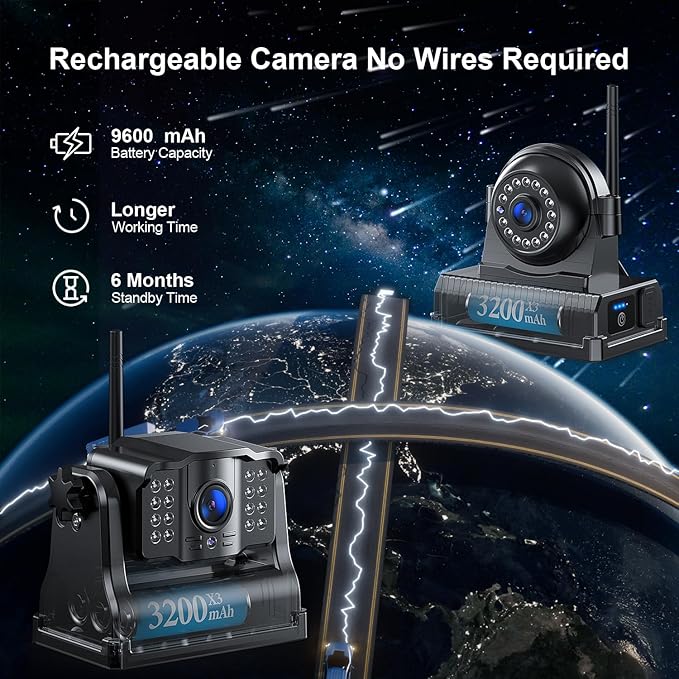 Fookoo HD 10" Magnetic Wireless Backup Camera,10" IPS Split Screen Monitor, Rechargeable 2 Side View 1 Rear View Cameras,Low Consumption 1-Min Install No Drilling Recording for Trailer Truck DCX103-PawvioPets