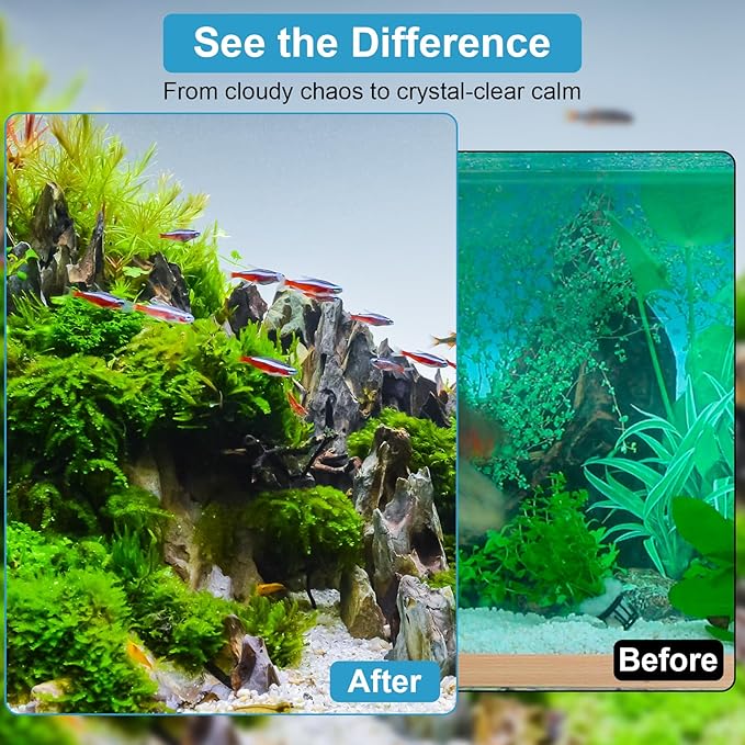 Aquarium U-V Filter with Programmable Timer for 40–160 Gallon Fish Turtle Tanks, Internal Submersible Power Filter with Bio Sponge, Adjustable Flow & Aeration for Freshwater Saltwater-PawvioPets