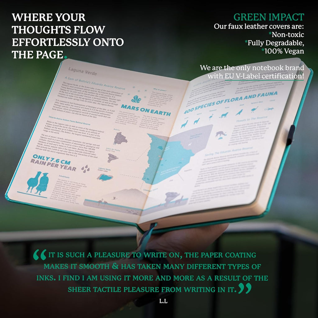 Dingbats* Earth Dotted Writing Journal Notebook A5 - Vegan Leather Hardcover - Ideal for Work, Travel - Pocket, Elastic Closure & Bookmark