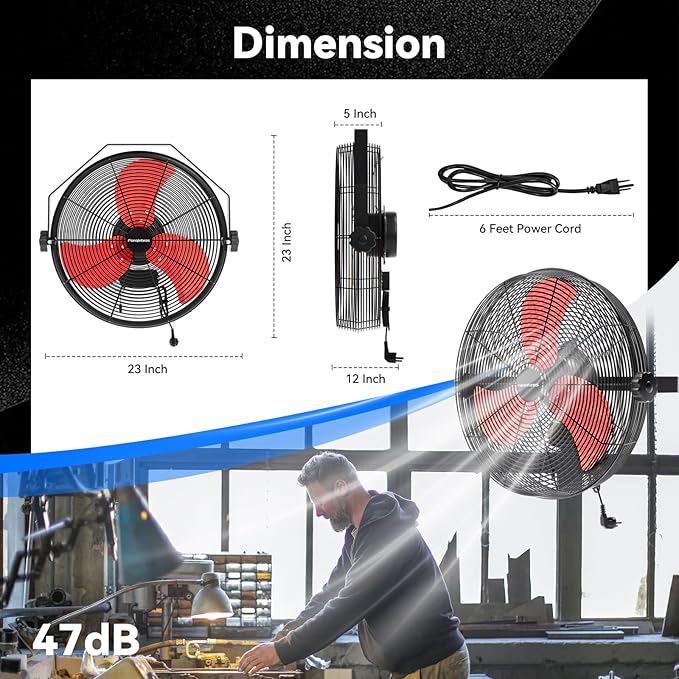 4580 CFM 18 inch High Velocity Wall Mounted Fan, 3-Speed Metal Fan with Sealed Motor, 360 Degree Tliting Heavy Duty Wall Fan for Patio, Barn, Garage, and Gazebo - UL listed-PawvioPets