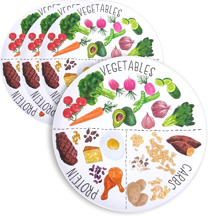 9" Portion Control Plate - Healthy Nutrition Plate for Adults and Teens, Melamine, Ideal for Weight Loss and Diabetes Management (4 Pack)-PawvioPets