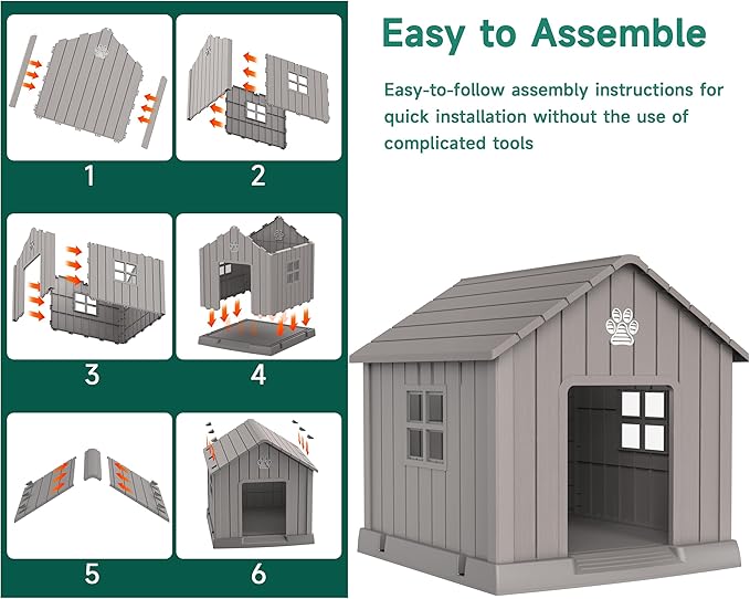 DRATO Dog House Indoor Outdoor for Small to Large Sized Dogs Indoor Outdoor Doghouse Puppy Shelter with Elevated Floor, Easy to Assemble (Light Brown, 38Inch(37.8 * 40.87 * 38.82))-PawvioPets