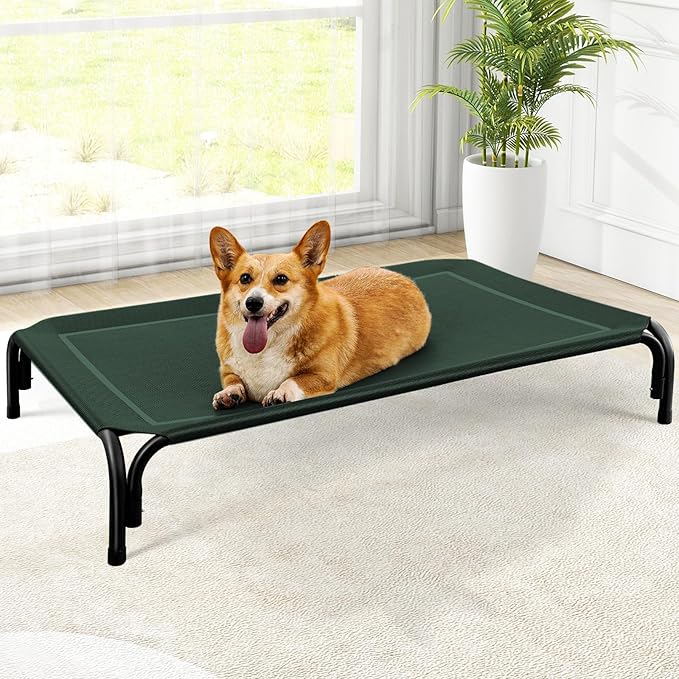 Elevated Dog Bed, Raised Outdoor Dog Bed for Medium Sized Dogs, Portable Cooling Pet Cot with Breathable & Washable Mesh, Indoor & Outdoor Pet Hammock with Skid-Resistant Feet.-PawvioPets