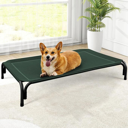 Elevated Dog Bed, Raised Outdoor Dog Bed for Medium Sized Dogs, Portable Cooling Pet Cot with Breathable & Washable Mesh, Indoor & Outdoor Pet Hammock with Skid-Resistant Feet.-PawvioPets