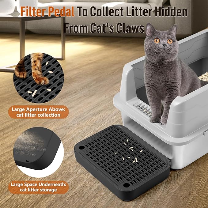 Cat Litter Box Ramp Mat with Filter Function, Cat Step Pedal Stool for Self-Cleaning Litter Box, Easy to Clean, Ideal for Kitten & Elderly Cats (Black)-PawvioPets
