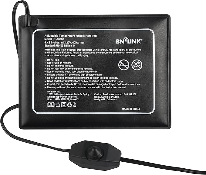 BN-LINK Reptile Heating Pad 6"X8" with Adjust Knob, Adjustable Temperature Under Tank Heater for Reptiles, Indoor Terraium Heating Mat for Turtles, Lizard, Snakes, Frogs, and Other Reptiles-PawvioPets