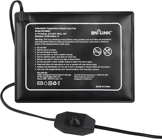 BN-LINK Reptile Heating Pad 6"X8" with Adjust Knob, Adjustable Temperature Under Tank Heater for Reptiles, Indoor Terraium Heating Mat for Turtles, Lizard, Snakes, Frogs, and Other Reptiles-PawvioPets