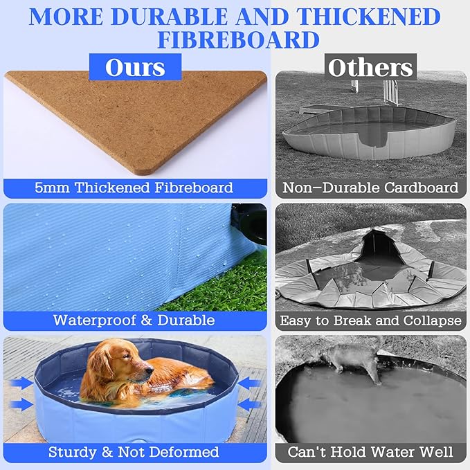 Foldable Dog Bath Swimming Pool Plastic Kiddie Pool Professional Tub Collapsible Grooming Bathtub for Pets Kids Baby and Toddler, 32 x 8 Inches Blue-PawvioPets