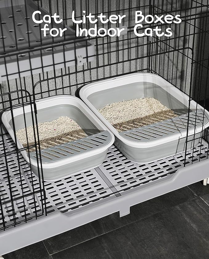 BNOSDM Senior Cat Litter Box Low Entry Kittens Travel Litter Box with Scoop Open Collapsible Shallow Cats Potty Pan Foldable Pet Toilet for Sick Disabled Older Elderly Cats Pink-PawvioPets