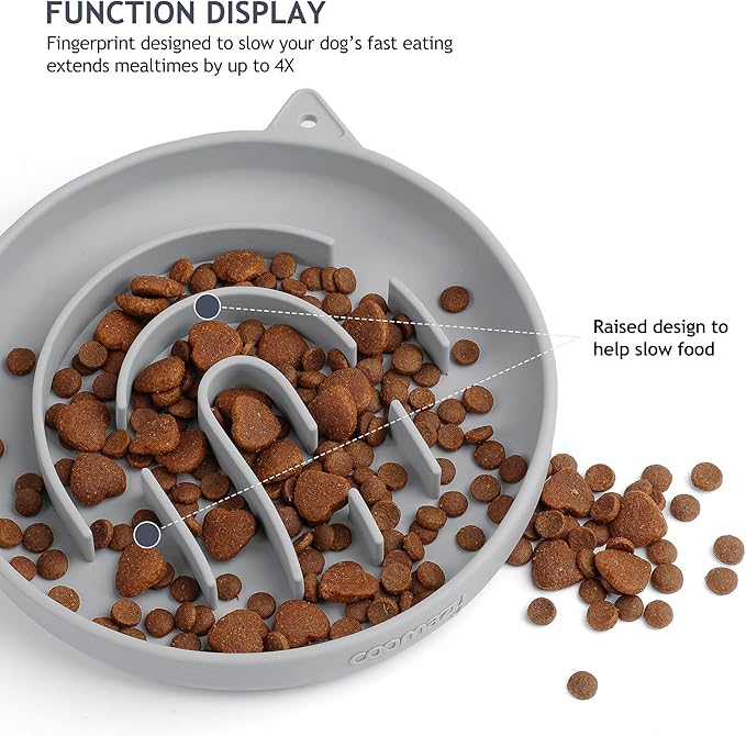 Coomazy Silicone Slow Feeder Dog Cat Bowls, Interactive Puzzle Toy for Pets Food Training, Keeps Dogs Cats Busy, Prevents Puppy Kitty Overeating (Smoke Gray, 1.4Cup)-PawvioPets