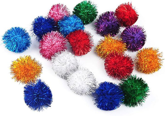 20 Pack 2 Inches Sparkle Balls for Cats, Large Size, Glitter Pom Poms Fuzzy Balls for Cats, Kitten Indoor Assorted Color Random-PawvioPets