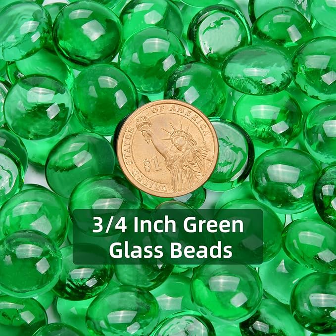 1LB Green Flat Glass Marbles for Vases, Gemstone Beads Vase Filler Decorative Glass Pebbles for Fish Tank, DIY Crafts, Aquarium Decor Rocks-PawvioPets