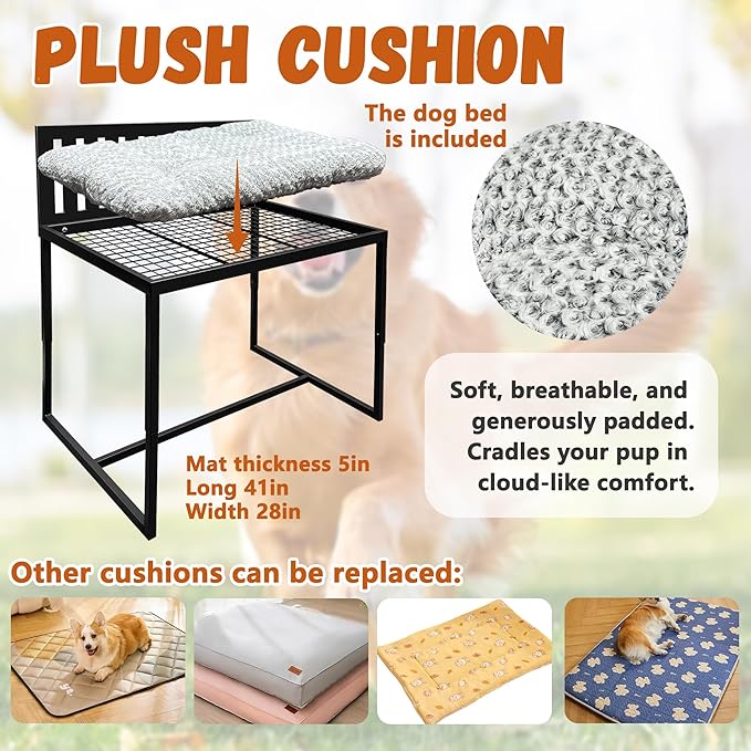 Beside Dog Bunk Beds for Large Dogs,Metal Dogs Bed Frame with Removable Cushion - Large-PawvioPets