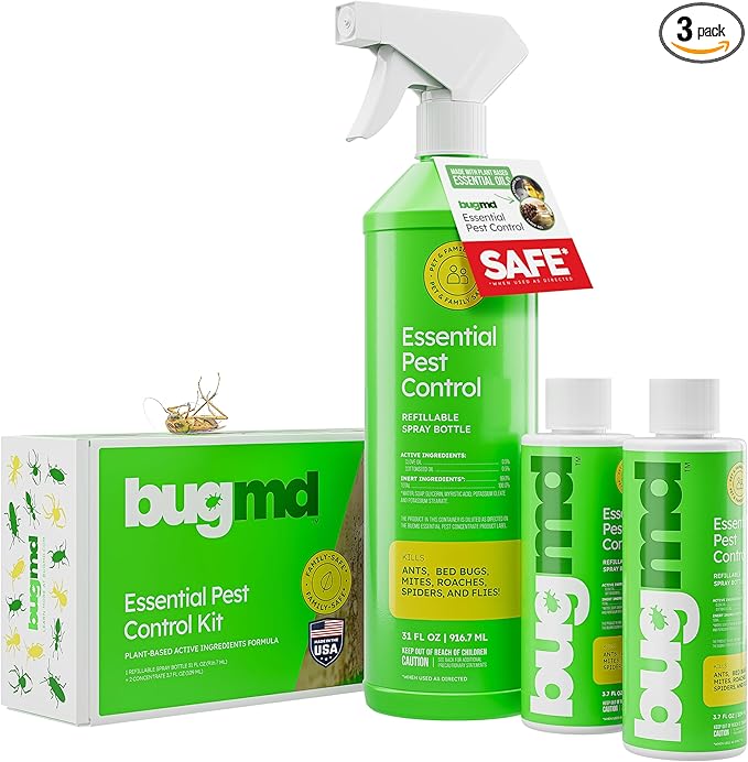 BugMD Ant Killer & Bug Spray - Roach and Cockroach Killer Indoor, Spider Spray for Home, Fly and Insect Defense, Natural, Safe with Essential Oils, Plant-Powered, Pest Control - Starter Kit-PawvioPets