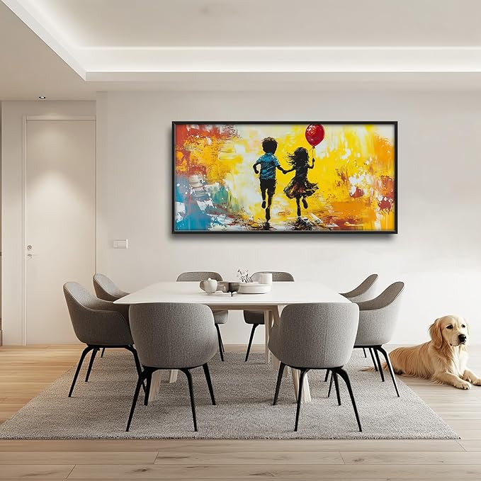 Framed Large Banksy Wall Art for Living Room, Oversized Colorful Graffiti Children Wall Decor, Peaceful Canvas Painting Pictures Modern Artwork Home Decoration for Living Room Bedroom 60"x30"-PawvioPets