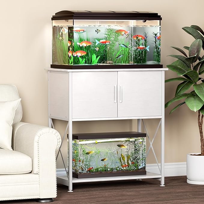 20-29 Gallon Aquarium Stand Metal Frame Fish Tank Stand with Cabinet Storage, for 20 Gallon Long Aquarium,30.7" L*16.5" W Tabletop,330LBS Capacity White PG01YGW-PawvioPets