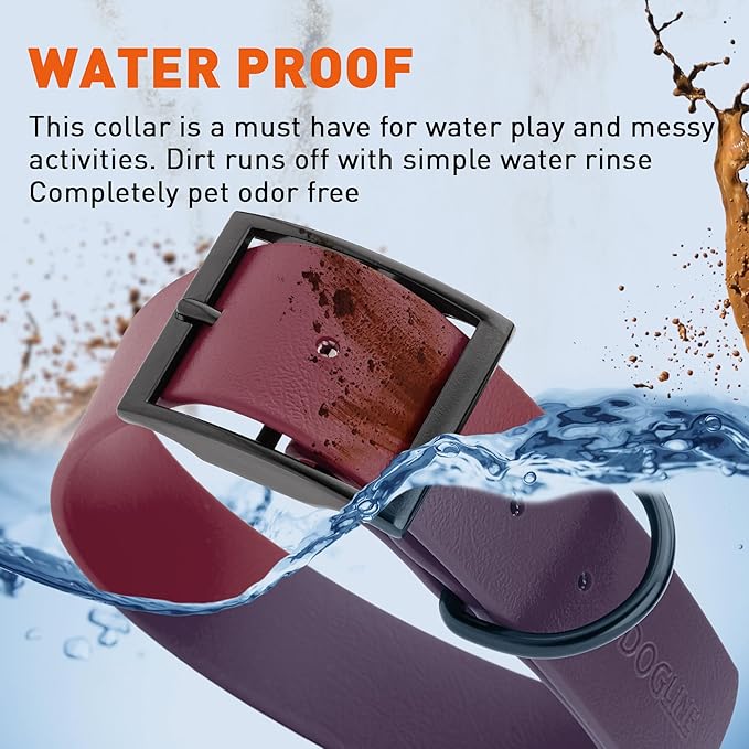Dogline Biothane Waterproof Dog Collar Strong Coated Nylon Webbing with Black Hardware Odor- Proof for Easy Care Easy to Clean High Performance Fits Small Medium or Large Dogs, Merlot Burgundy-PawvioPets
