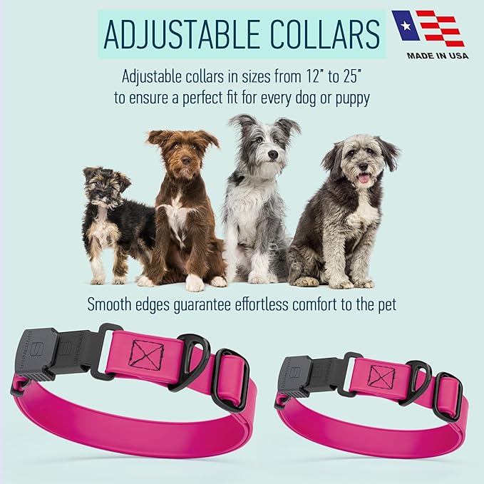Dogline Biothane Waterproof Dog Collar with Herm Sprenger Stainless Steel Quick Release Buckle – Heavy Duty Tactical Durable Collar for Dogs – Comfortable and Safe Pet Collar, W 1" L 15-25", Magenta-PawvioPets