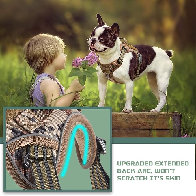 BUMBIN Tactical Dog Harness for Small Dogs No Pull, Famous TIK Tok No Pull Puppy Harness, Fit Smart Reflective Pet Walking Harness for Training, Adjustable Dog Vest Harness with Handle Desert Camo S-PawvioPets