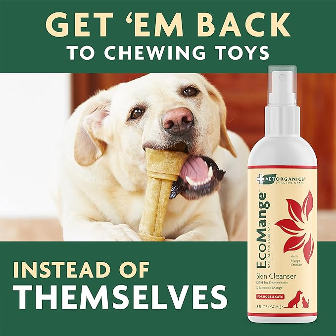 EcoMange Mange Relief for Dogs & Cats – 8 Oz. Cat & Dog Itch Relief, Sarcoptic & Demodectic Mite Spray – Herbal Extract & Essential Oil Itch Relief for Dogs – Natural Cat & Dog Sprays by Vet Organics-PawvioPets