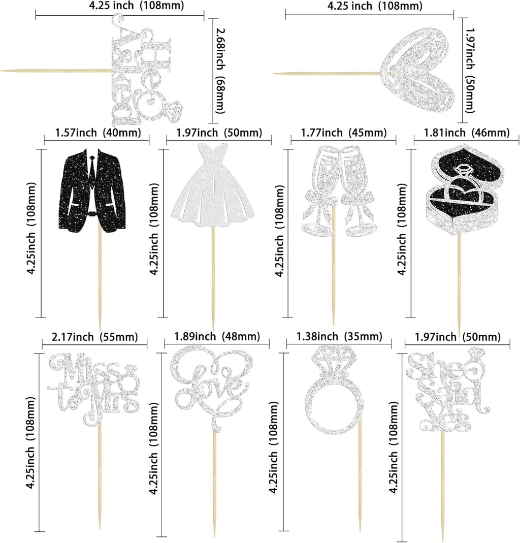 Gyufise 30Pcs She Said Yes Cupcake Toppers Glitter Diamond Ring I Do Love Cupcake Picks Miss to Mrs He Asked Bridal Shower Wedding Engagement Bachelorette Cake Decoration Silver
