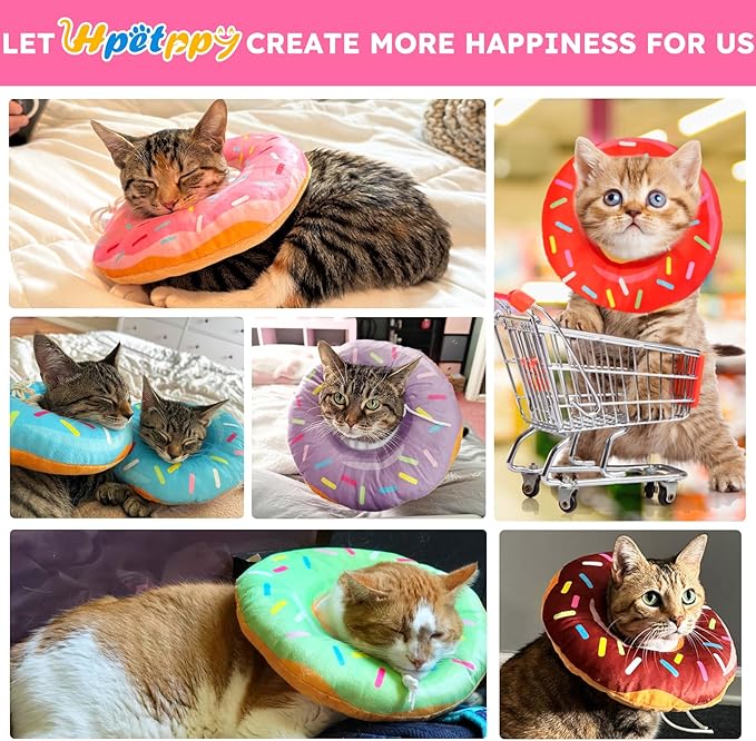 Cat Cone Collar Soft, Cat Recovery Collar for Wound Healing Cute Donut Adjustable Kitten Cones to Stop Licking Comfortable Lightweight Neck Elizabethan Collars for Kittens After Surgery-PawvioPets