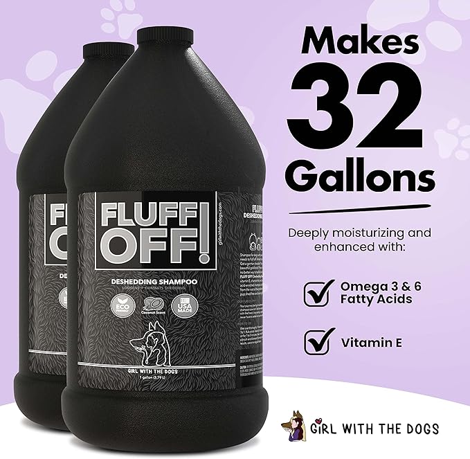 Fluff Off! by Girl With The Dogs, Natural Deshedding Dog & Cat Shampoo, 1 Gal, Made in USA, 8 Wks+-PawvioPets