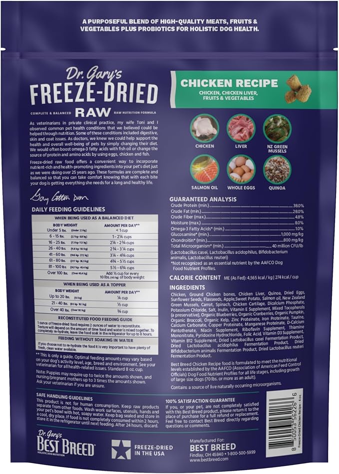 Best Breed Dr. Gary's Freeze-Dried Raw Food, Topper and Treat: Chicken Recipe - 4 oz.-PawvioPets