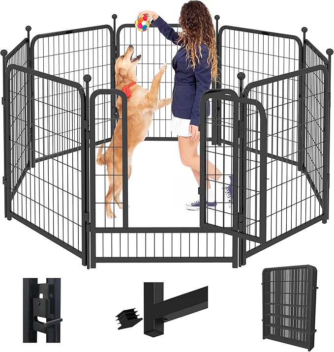 Dog Playpen 40 inch 8 Panels Dog Fence Outdoor for Yard, Indoor Dog Pen for Large/Medium/Small Dogs, Heavy Duty Puppy Playpen with Door Portable Pet Fence for RV Camping-PawvioPets