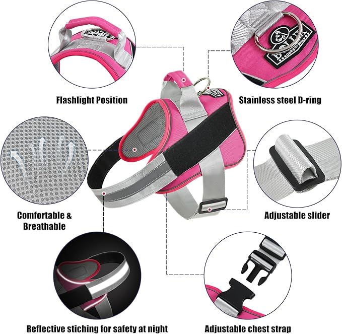 Bolux Dog Harness, No-Pull Reflective Dog Vest, Breathable Adjustable Pet Harness with Handle for Outdoor Walking - No More Pulling, Tugging or Choking (Fuchsia, Large (Pack of 1))-PawvioPets